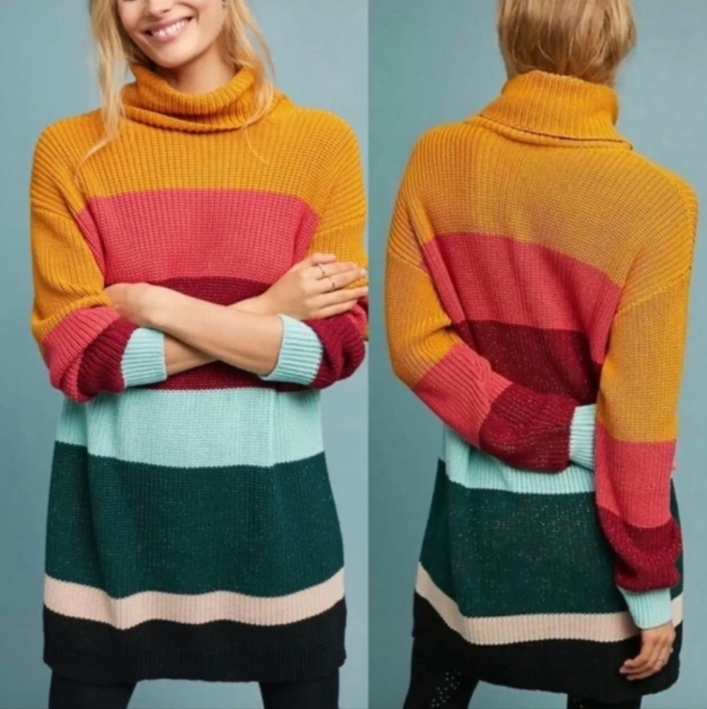 FARM Rio for Anthropologie Boldly Striped Sweater Dress Size Large